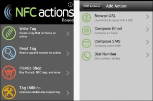 Due schermate dell&#039;app NFC Actions per iOS
