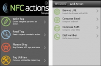 Due schermate dell'app NFC Actions per iOS